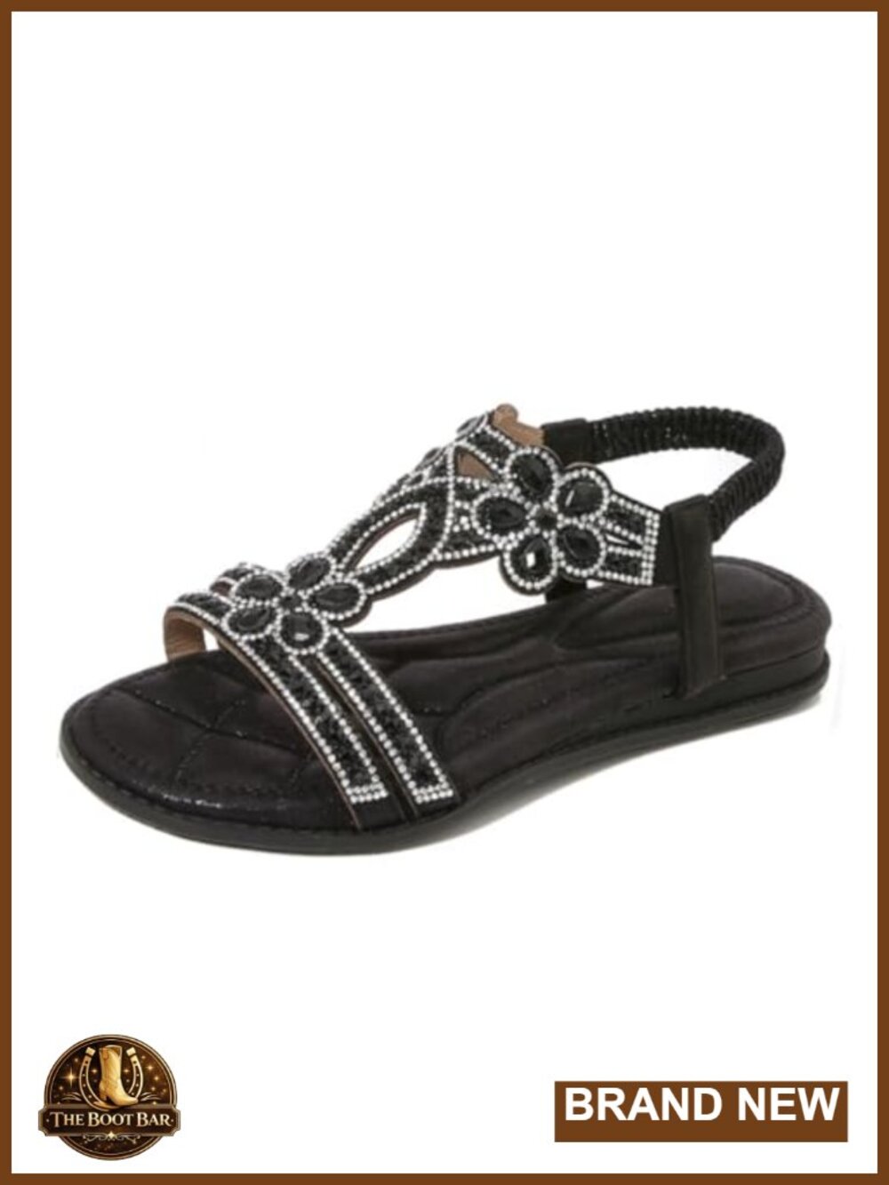 Rhinestone Flat Sandals Faux Leather Arch Support Slingback Beach Dressy